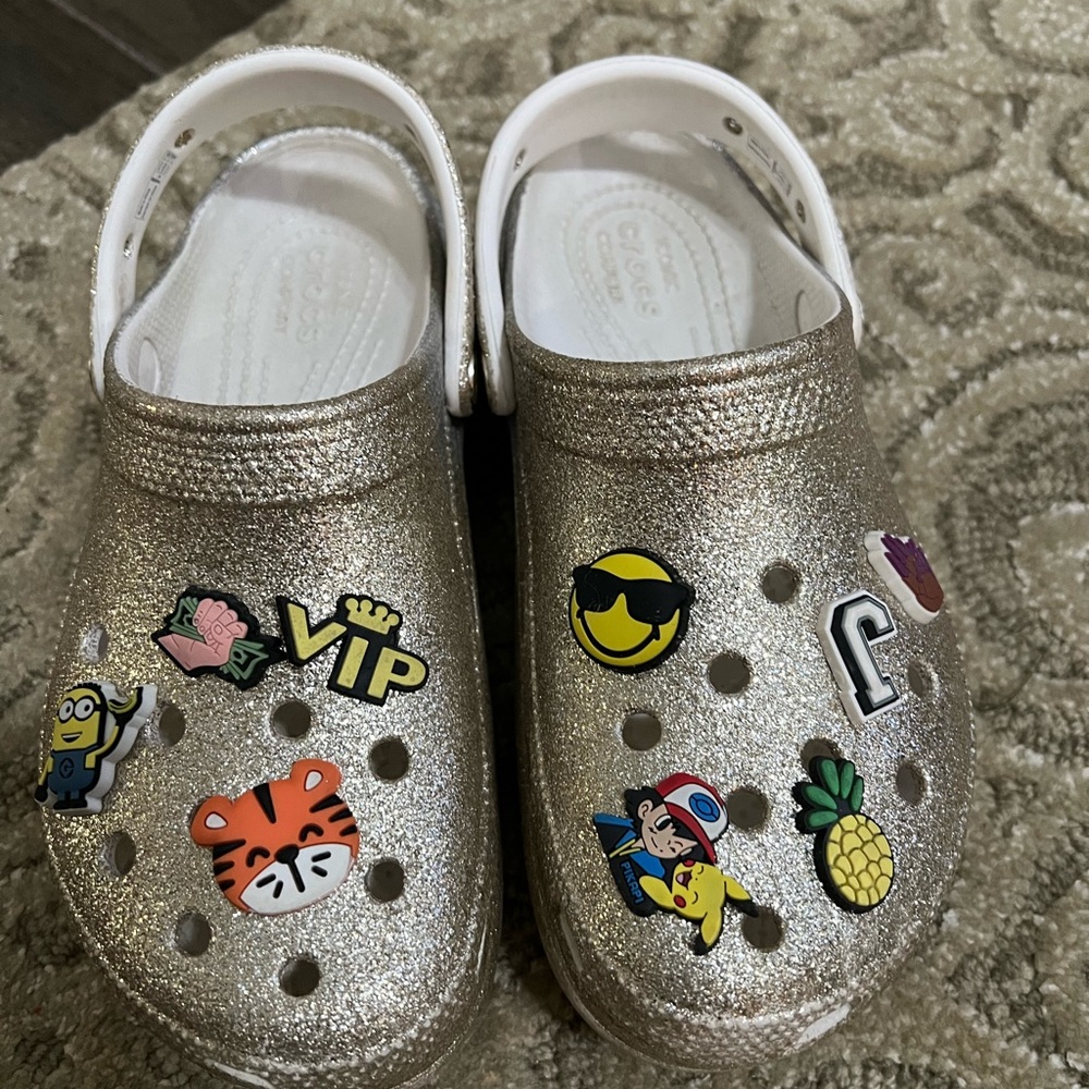Gold Kids Clogs with Fun Charms